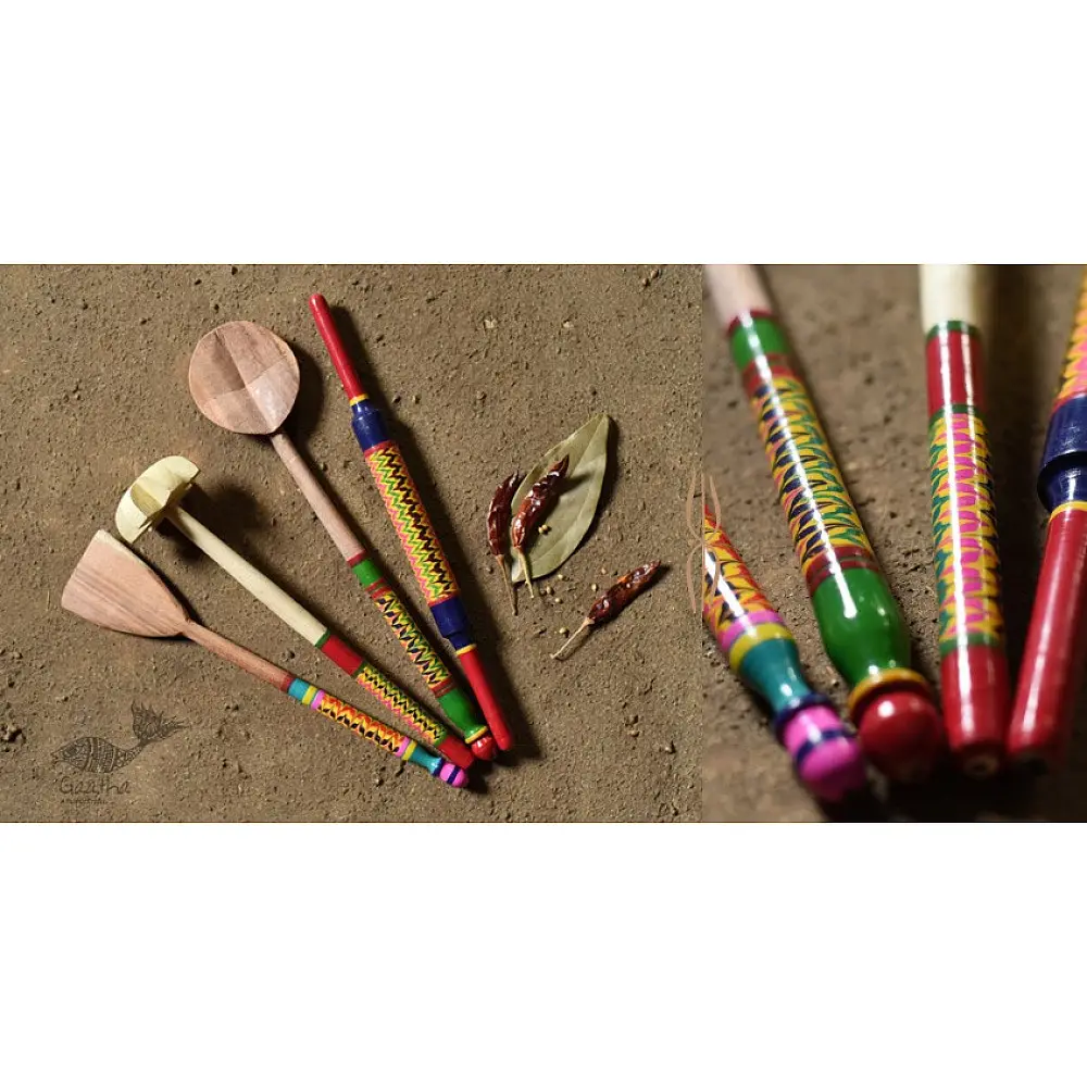 shop Handmade Wooden Lacquer Ladles from Kutch 